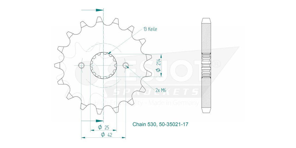 Esjot Standard 530 Sprocket For Yamaha FZR 500 1989-1990 Front 17T