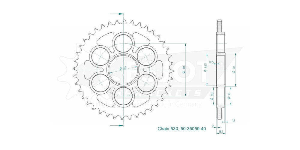 Esjot Standard 530 Sprocket For Ducati MultiStrada 1200S ABS 2010-2018 Rear Zinc Plated 40T