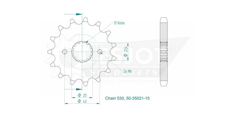 Esjot Standard 530 Sprocket For Yamaha FZR 500 1989-1990 Front 15T