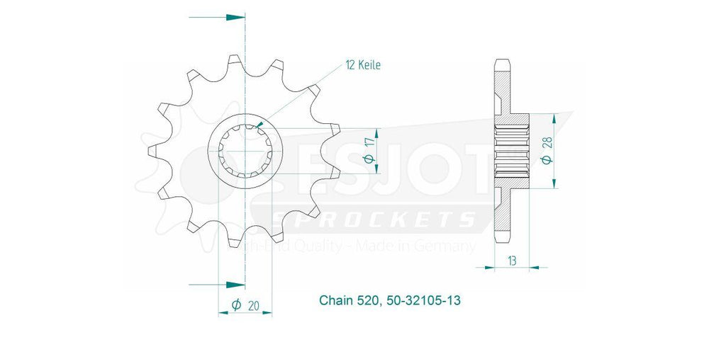 Esjot Standard 520 Sprocket For TM EN 144 FI 2021 Front 13T