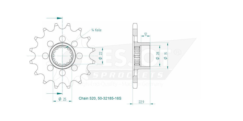 Esjot Sport 520 Sprocket For Mv Agusta Brutale 675 2012-2014 Front 16T