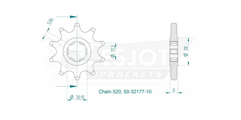 Esjot Standard 520 Sprocket For Sherco X-Ride 125 2014 Front 10T
