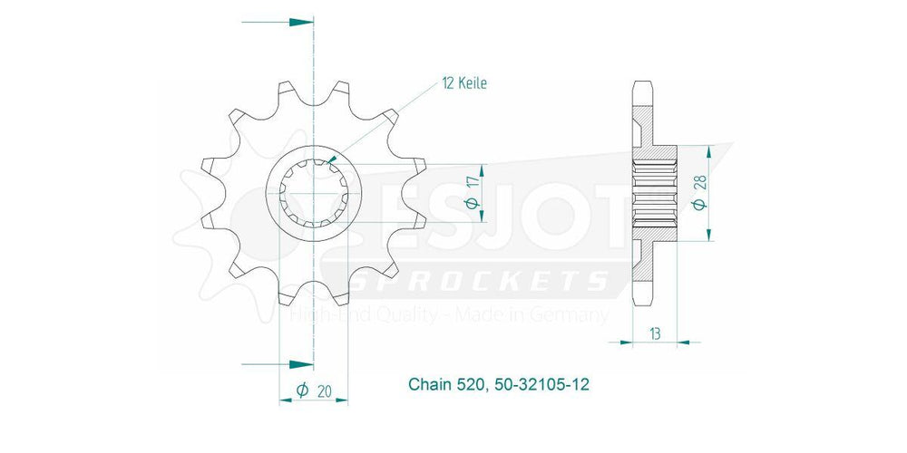 Esjot Standard 520 Sprocket For TM EN 144 FI 2021 Front 12T