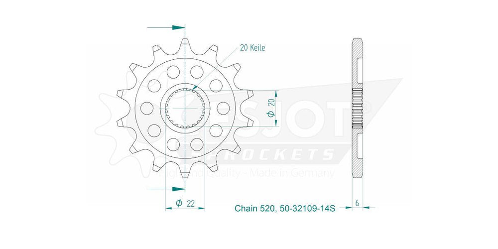 Esjot Sport 520 Sprocket For Gas Gas EC 250 4T 2011 Front 14T