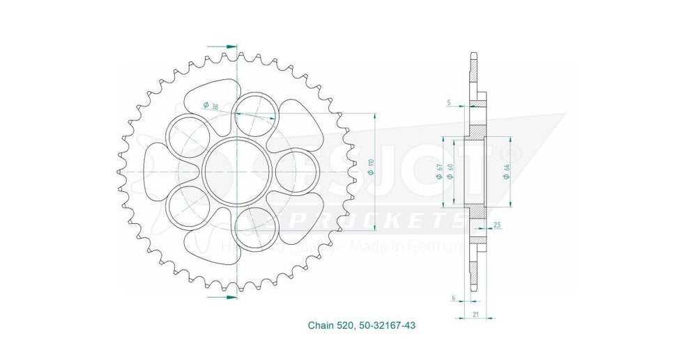 Esjot Standard 520 Sprocket For Ducati Hypermotard 950 ABS 2019-2022 Rear Zinc Plated 43T