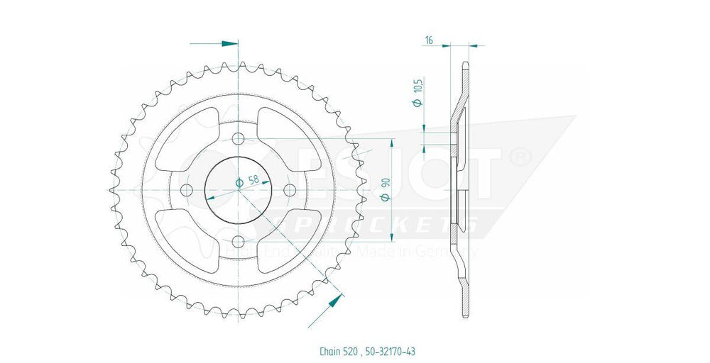 Esjot Standard 520 Sprocket For Brixton BX 250 ABS 2021-2022 Rear Black 43T