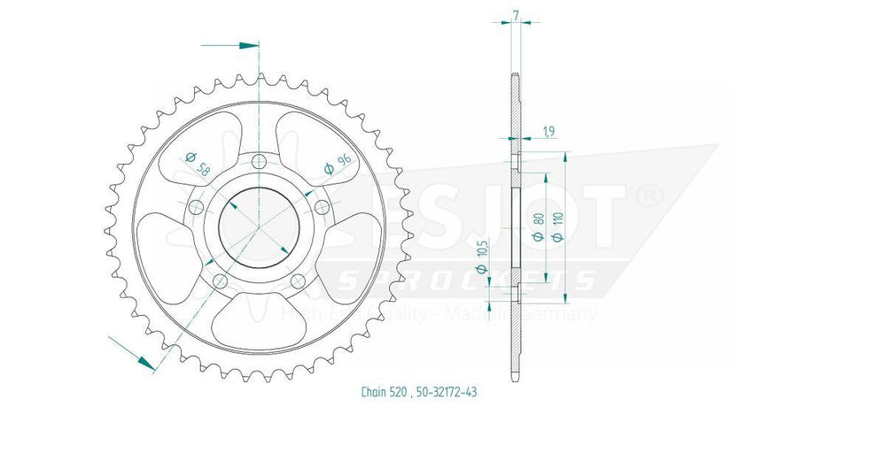Esjot Standard 520 Sprocket For Brixton BX 250 ABS 2020-2022 Rear Black 43T