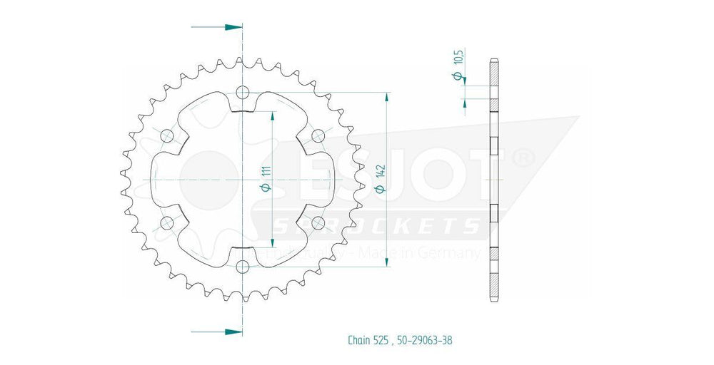 Esjot Standard 525 Sprocket For Royal Enfield Continental GT 650 EFI ABS 2019-2022 Rear Black 38T