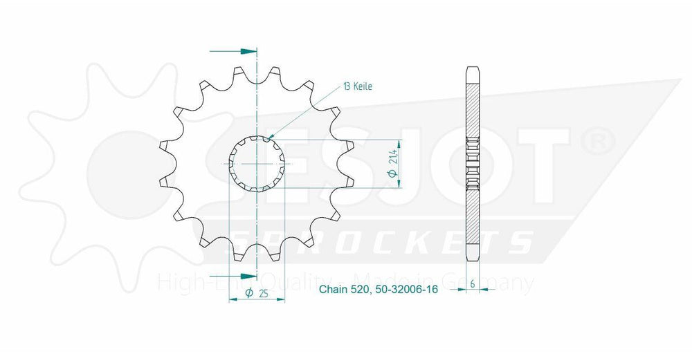 Esjot Standard 520 Sprocket For Moto Morini 6 1/2 Seimmezzo 650 SCR ABS Front 16T