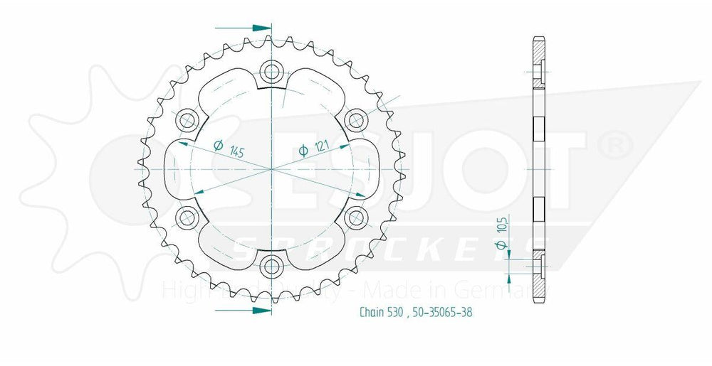 Esjot Standard 530 Sprocket For Royal Enfield Classic 500 EFI 2017-2019 Rear Black 38T