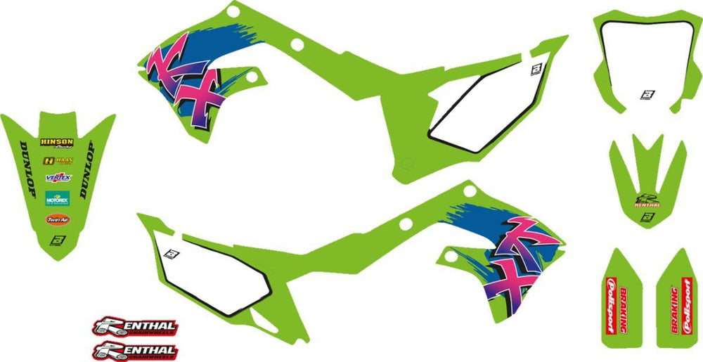 Blackbird Retro Graphics Kit For Kawasaki KX250 2021-2024 - Blue/Green/Pink