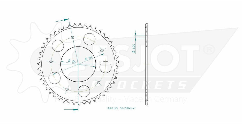 Esjot Standard 525 Sprocket For Gilera GP 800 2007-2012 Rear Black 47T