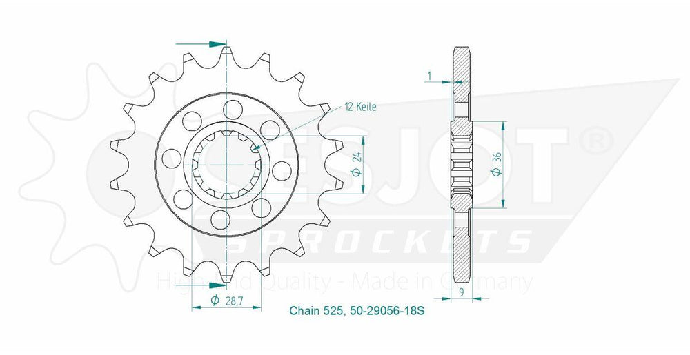 Esjot Sport 525 Sprocket For Kawasaki H2 1000 ABS 2018-2020 Front 18T
