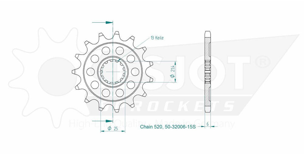 Esjot Sport 520 Sprocket For Moto Morini 6 1/2 Seimmezzo 650 SCR ABS 2022-2024 Front 15T