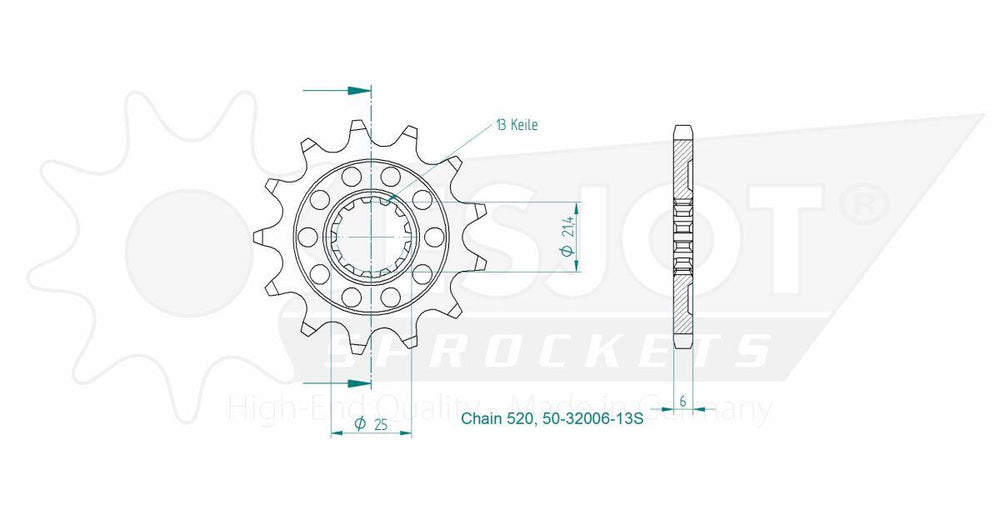 Esjot Sport 520 Sprocket For Moto Morini 6 1/2 Seimmezzo 650 SCR ABS 2022-2024 Front 13T