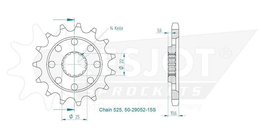 Esjot Sport 525 Sprocket For Mv Agusta Brutale 1090 2013-2014 Front 15T