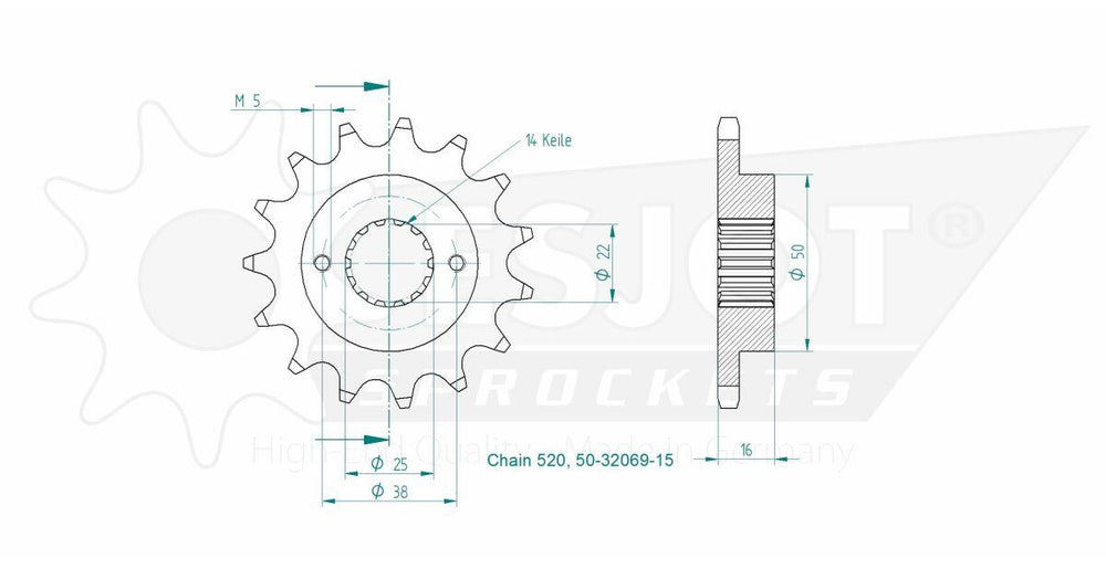 Esjot Standard 520 Sprocket For Ducati 748 1995-2003 Front 15T