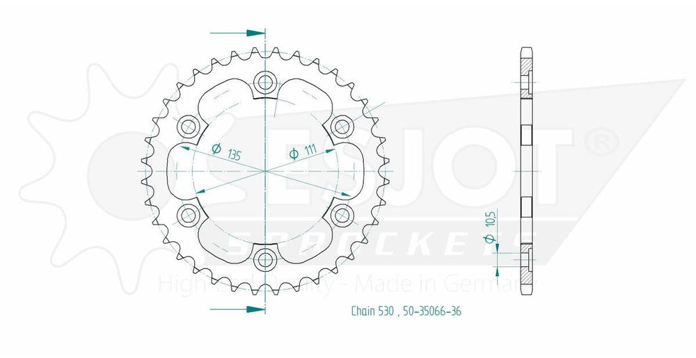 Esjot Standard 530 Sprocket For Royal Enfield Classic 500 EFI 2017-2019 Rear Black 36T