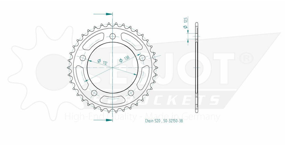 Esjot Standard 520 Sprocket For Honda CB500F 2013-2021 Rear Black 38T