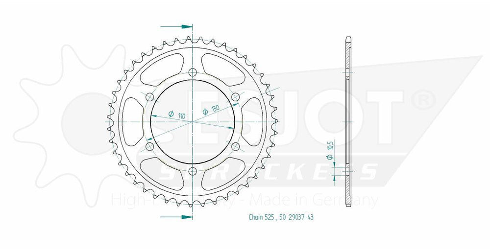 Esjot Standard 525 Sprocket For Yamaha FJ-09 850 ABS Rear Black 43T