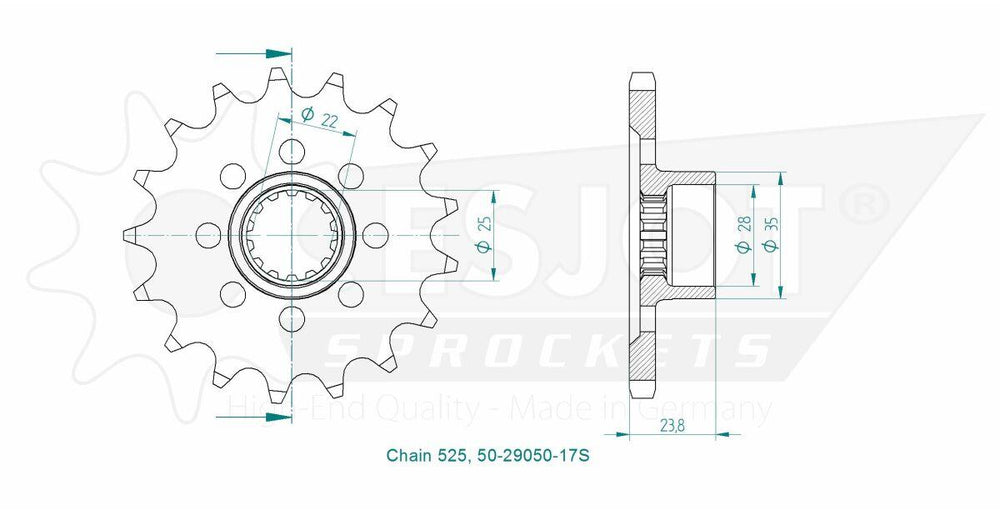 Esjot Sport 525 Sprocket For Mv Agusta Brutale 800 R ABS 2023-2025 Front 17T