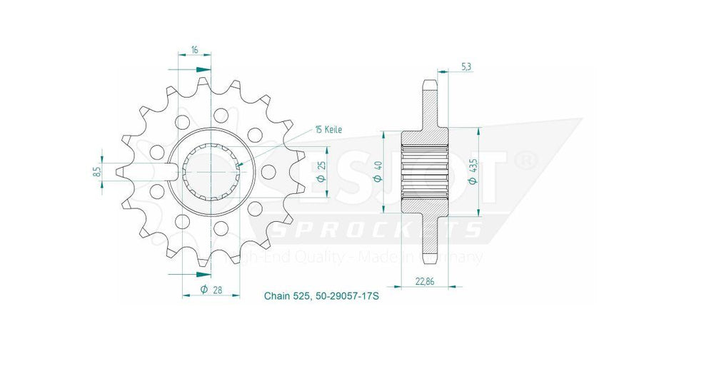 Esjot Sport 525 Sprocket For Mv Agusta Brutale 800 R ABS 2023-2025 Front 17T