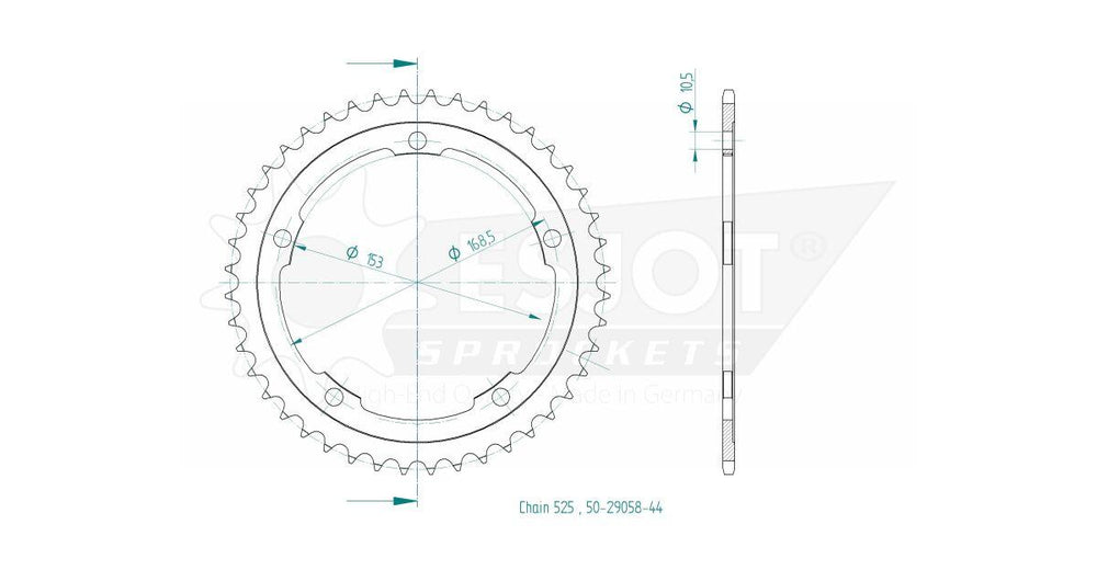 Esjot Standard 525 Sprocket For Kawasaki H2 1000 ABS 2018-2020 Rear Black 44T
