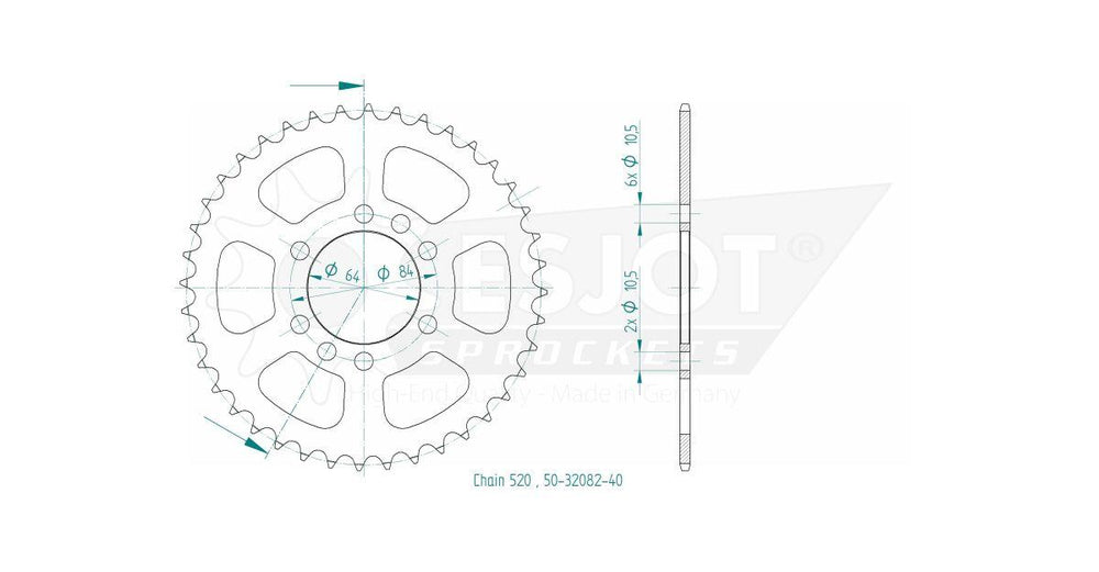 Esjot Standard 520 Sprocket For Kawasaki KFX400 2X4 2003-2006 Rear Black 40T