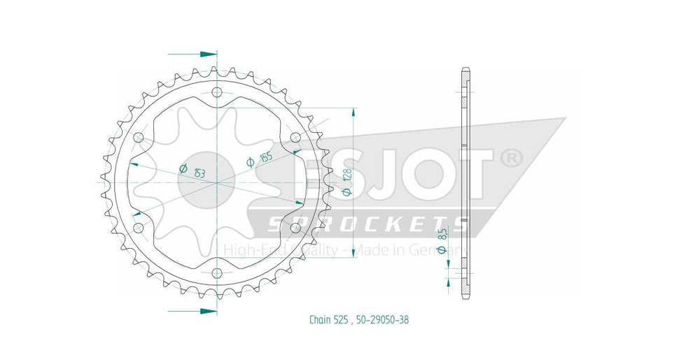 Esjot Standard 525 Sprocket For Mv Agusta Brutale 800 R ABS 2023-2025 Rear Black 38T