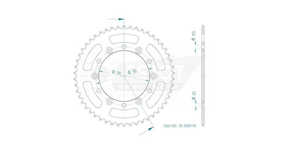Esjot Standard 520 Sprocket For Yamaha TTR230 2005-2026 Rear Black 50T