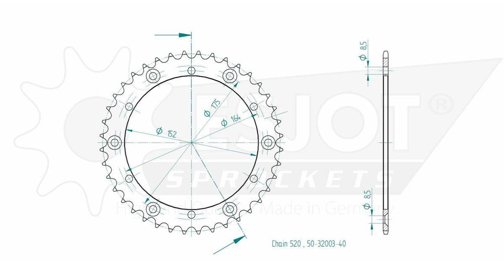 Esjot Standard 520 Sprocket For Yamaha DT200R 1989-1990 Rear Black 40T