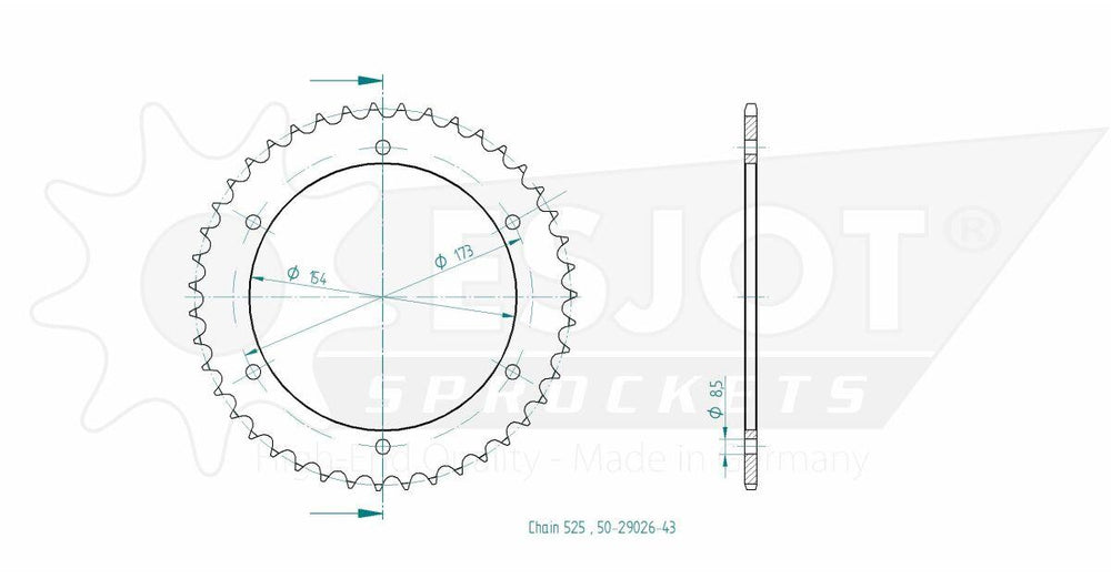 Esjot Standard 525 Sprocket For Aprilia RST 1000 2001-2003 Rear Black 43T
