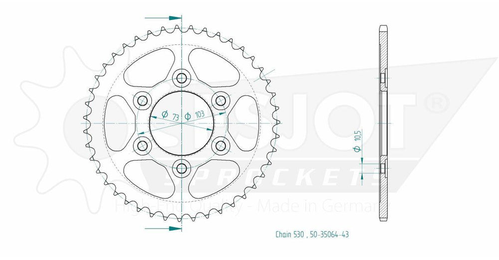 Esjot Standard 530 Sprocket For Ducati MultiStrada 1200 S ABS 2018 Rear Black 43T