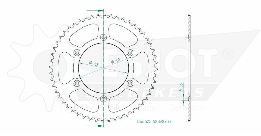 Esjot Standard 520 Sprocket For Honda CR125 1984-2007 Rear Black 52T