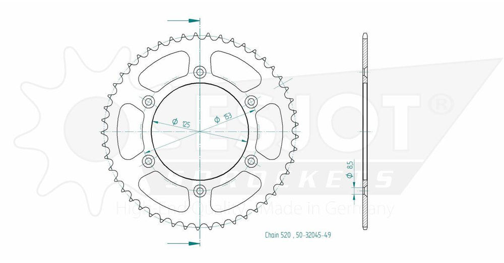 Esjot Standard 520 Sprocket For Honda CR125 1984-2007 Rear Black 49T