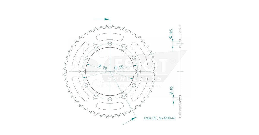 Esjot Standard 520 Sprocket For Honda XR200R 1993-1994 Rear Black 48T