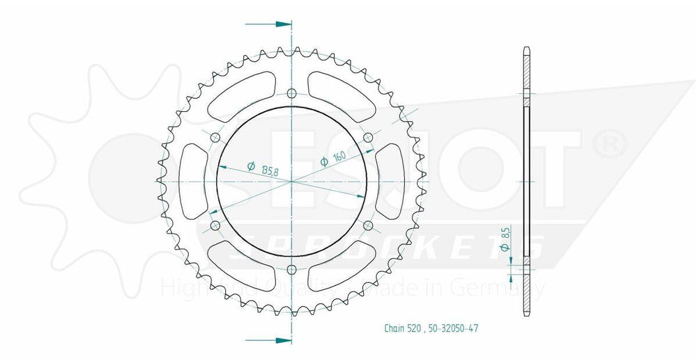 Esjot Standard 520 Sprocket For Aprilia ETX125 1985-1988 Rear Black 47T