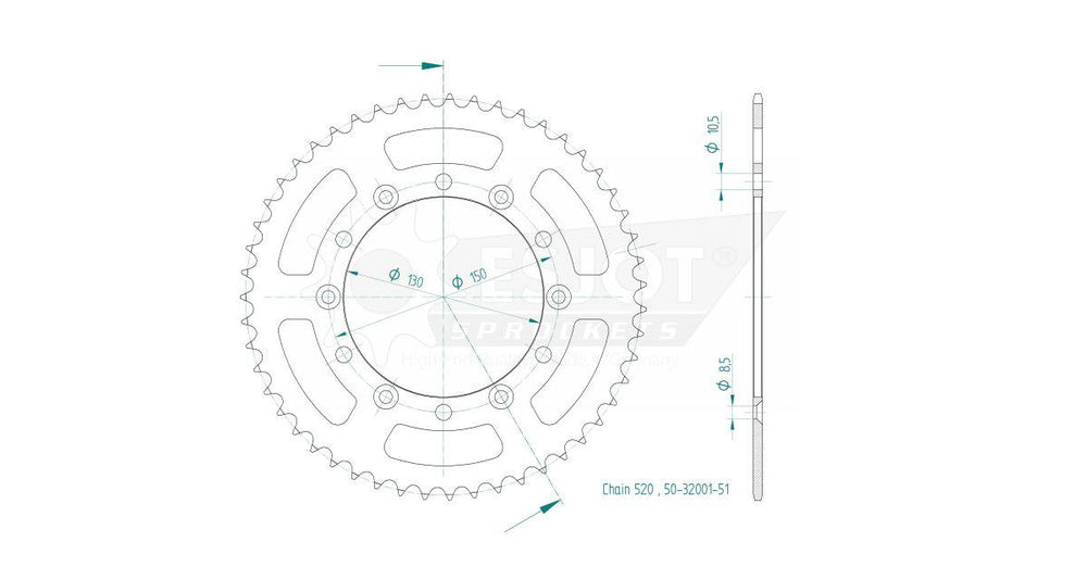 Esjot Standard 520 Sprocket For Yamaha TTR230 2005-2026 Rear Black 51T