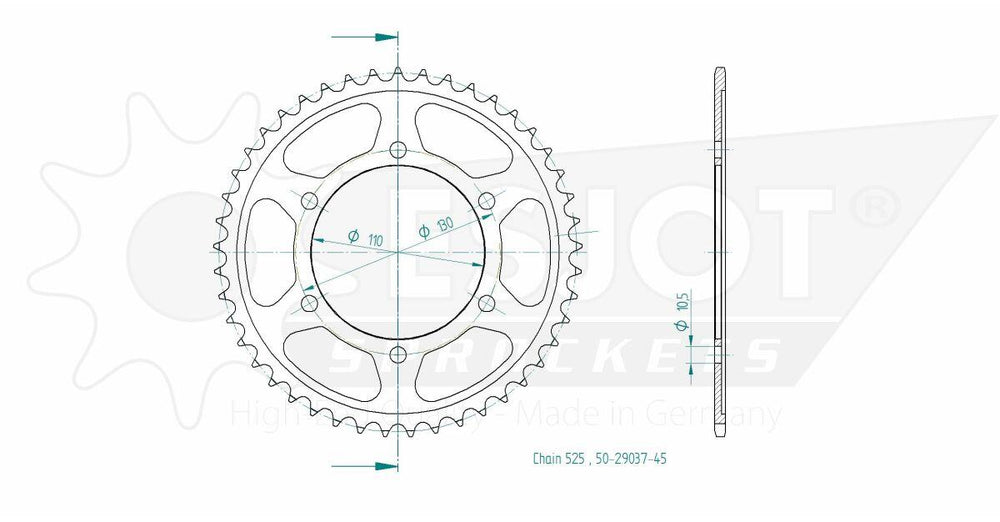 Esjot Standard 525 Sprocket For Yamaha FJ-09 850 ABS Rear Black 45T