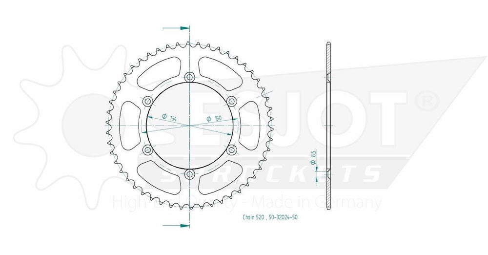 Esjot Standard 520 Sprocket For Kawasaki KDX175 1980-1982 Rear Black 50T