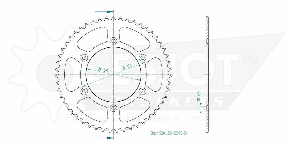 Esjot Standard 520 Sprocket For Honda CR125 1984-2007 Rear Black 51T