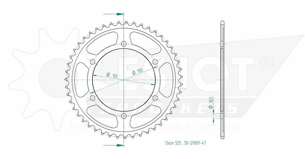 Esjot Standard 525 Sprocket For Yamaha FZ8 N 2010-2016 Rear Black 47T