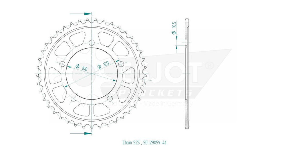 Esjot Standard 525 Sprocket For Brixton BX 1200 ABS 2024-2025 Rear Black 41T