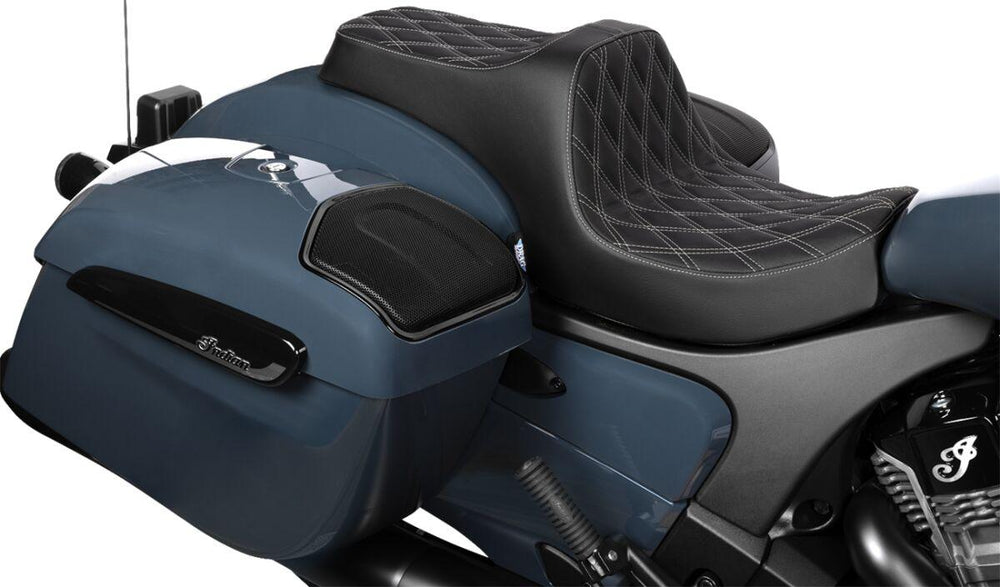 Drag Specialties Predator III Double Diamond Seat For Indian Challenger 108 ABS 2020-2025 - Black/Silver
