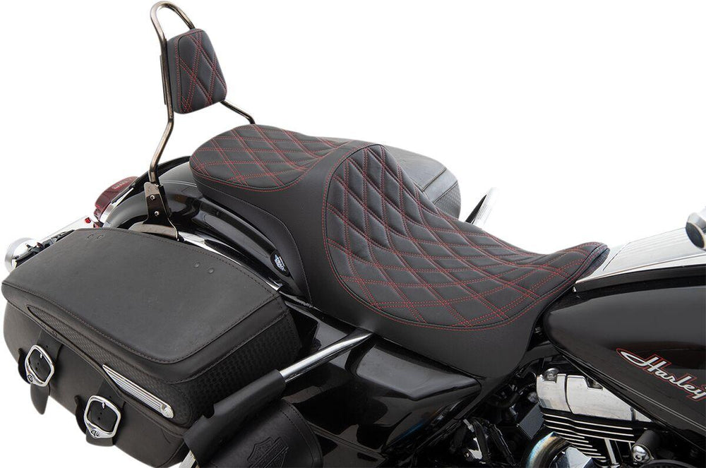 Drag Specialties Predator III 2 Up Seat For Harley Davidson FLHR 1584 2008-2011 Double Diamond - Black/Red