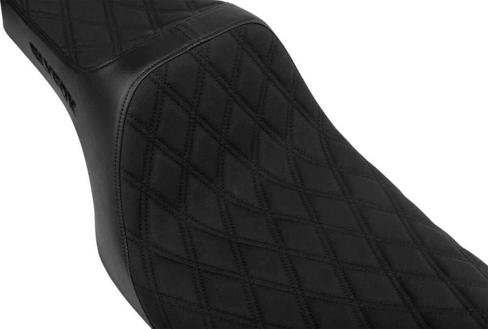Slyfox High Noon Seat For Harley Davidson FLHR 1584 2008-2011 Black Logo/Double Diamond - Black