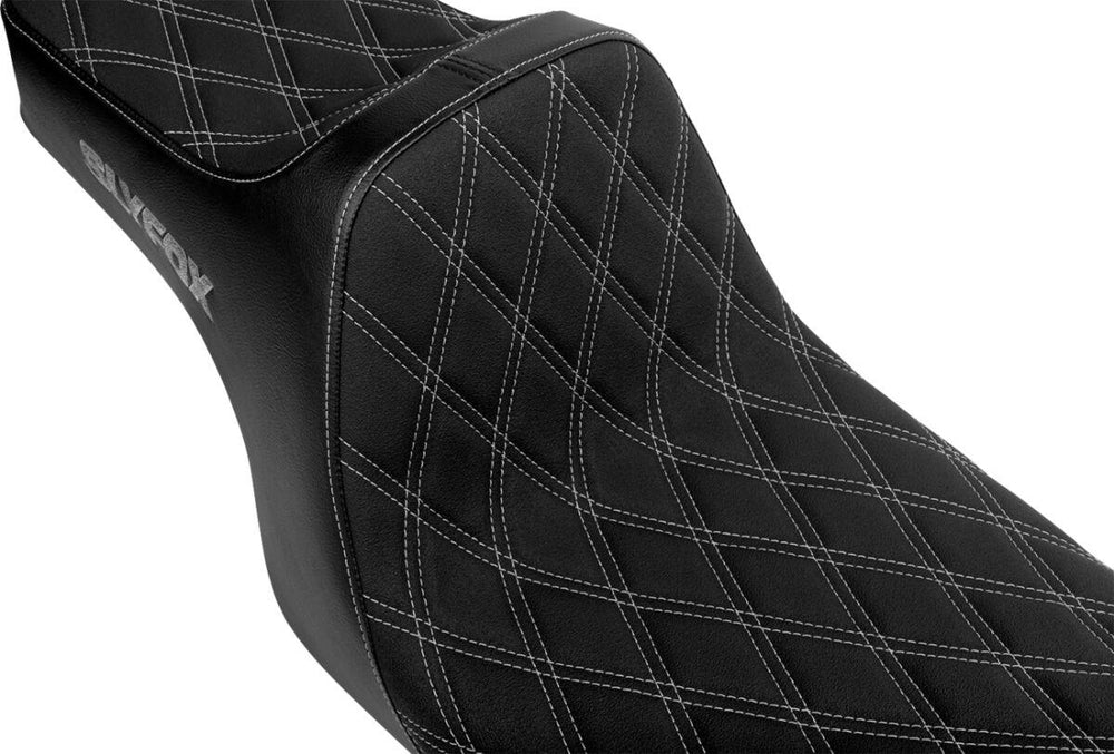 Slyfox High Noon Seat For Harley Davidson FLD 1690 2012-2013 Double Diamond/Silver Logo - Black/Silver