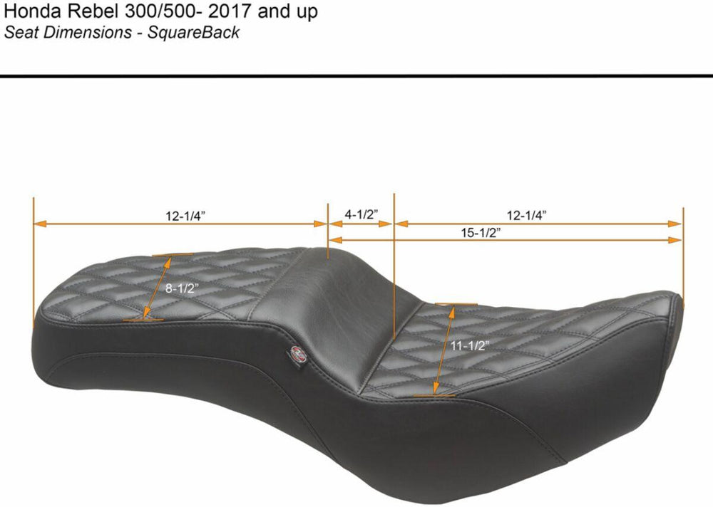 Mustang Squareback Double Diamond One Piece Seat For Honda CMX 500 Rebel 2024 - Black
