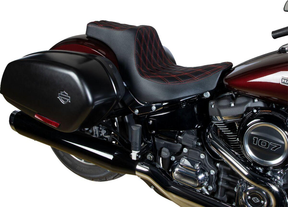 Drag Specialties Predator III Seat For Harley Davidson FLSB 1750 2018-2021 Red Stitching Double Diamond - Black Red