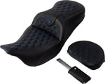 Saddlemen Roadsofa Lattice Stitch Seat For Harley Davidson FLHR 1584 2008 - Black/Blue (Driver Seat Length:38 cm)